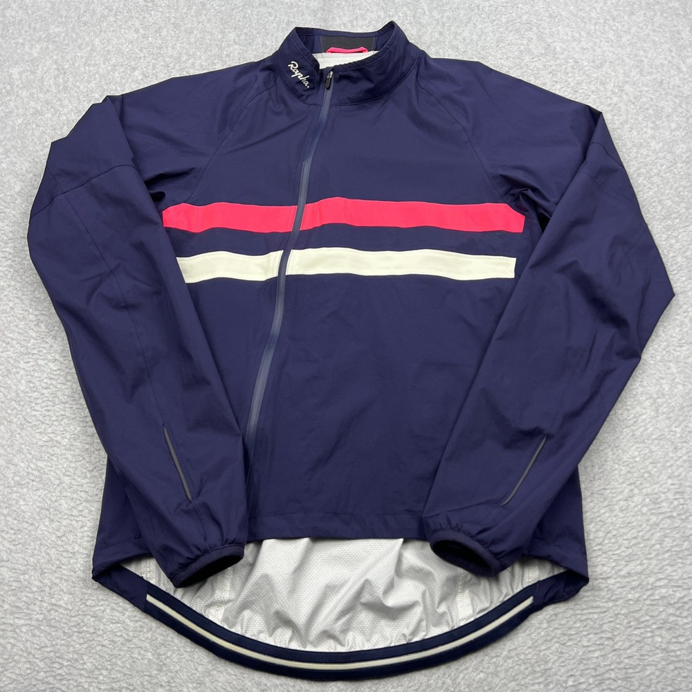 Rapha Cycling Rain Jacket Mens Large Navy Striped Full Zip Water Resistant 19901